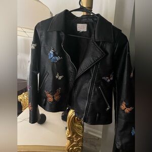Hannah Banana Black Jacket with Butterfly Embroidery